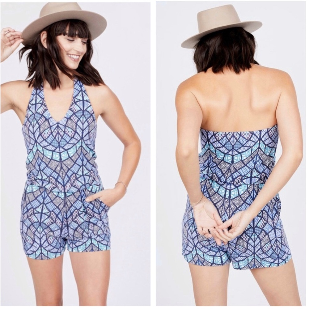 Tart Collections Blue Tile Mosaic Finn Romper - Picture 2 of 8